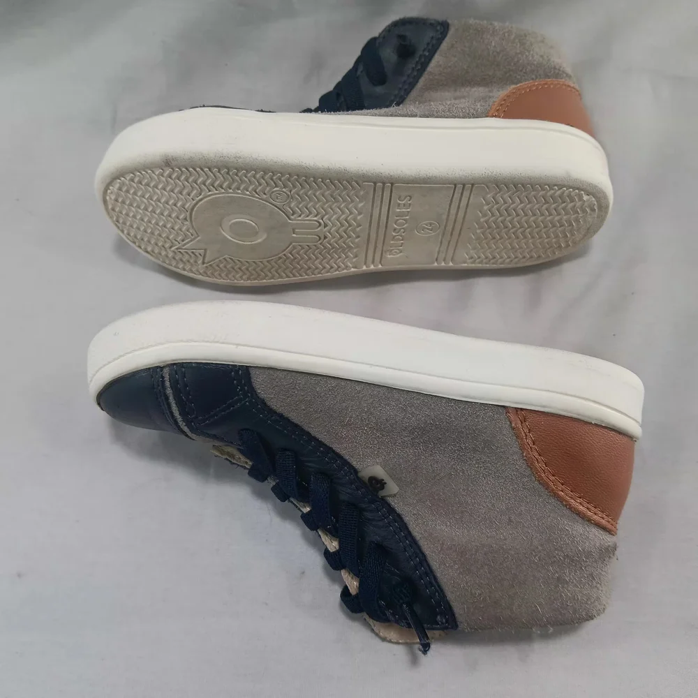 Old Soles Chukka Boots Boys US 8 EU  Blue And Brown Leather Gray Suede Side Zip